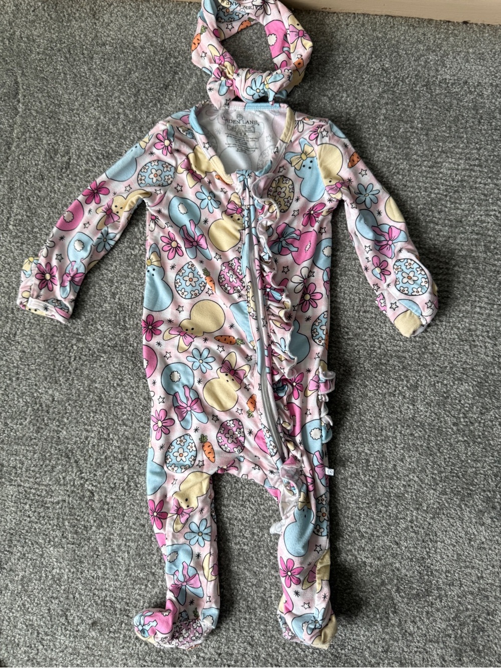 Caden Lane Pastel Pink Floral & Egg Print Footed One-Piece